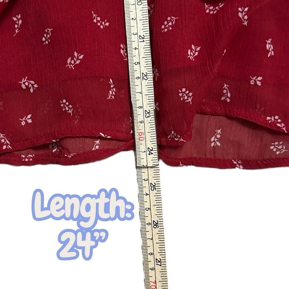 Old Navy Tie-Front Chiffon Top Red Floral Plus 2XL Coquette Cottagecore Boho NEW - Picture 9 of 10